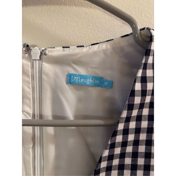 J McLaughlin Navy Gingham Ruffle Sleeveless Dress - Picture 2 of 5